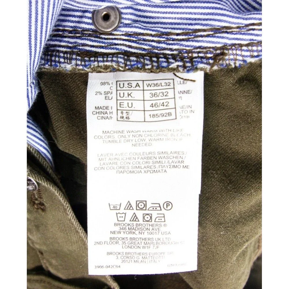 Brooks Brothers Casual Chino Pants Flat Front Pockets Men's Size 36 x 32 Green